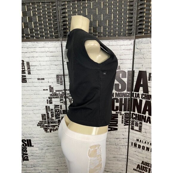 Express Jrs L Black V- Neck Cotton Crop Muscle Tee Tank Top - Picture 2 of 5